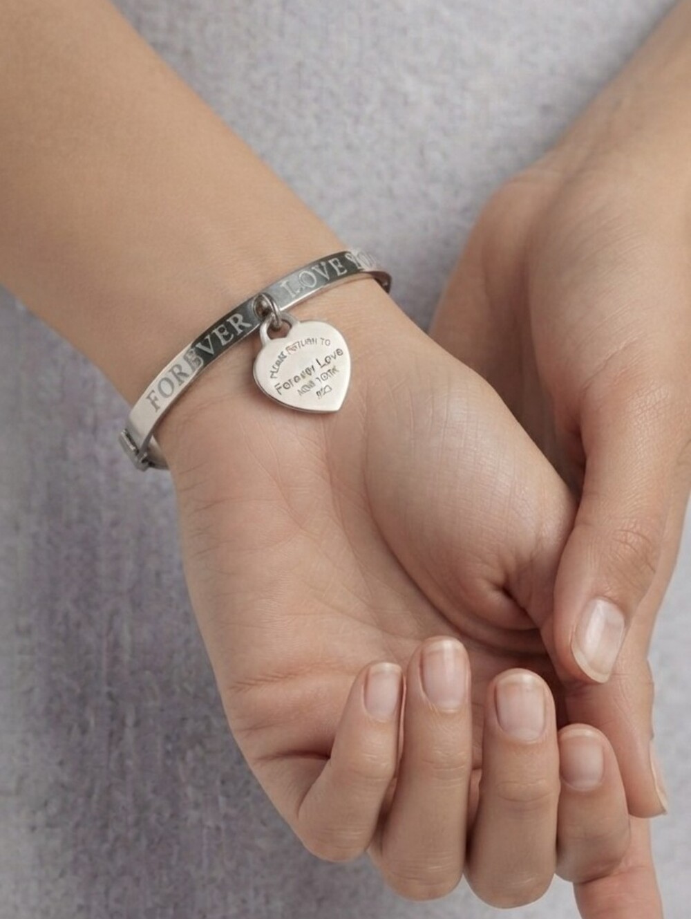 Love Bangle Forever Love New York  Bracelet 925 Silver Engraved Heart Tag Charm